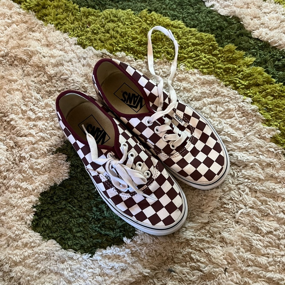 Burgundy Checkered Vans